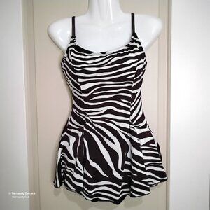 Tan & Brown Modest Adjustable Straps Foam Padded Bust Skirted Swimsuit NEW USA S